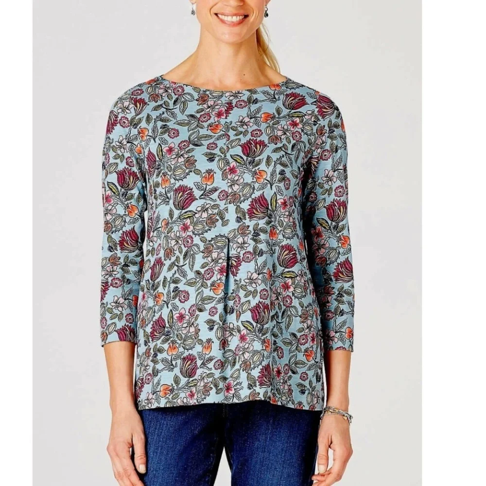 NWT J. Jill Blue Floral Flowy Top - Picture 1 of 7